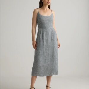 Gingham Linen Scoop Neck Midi